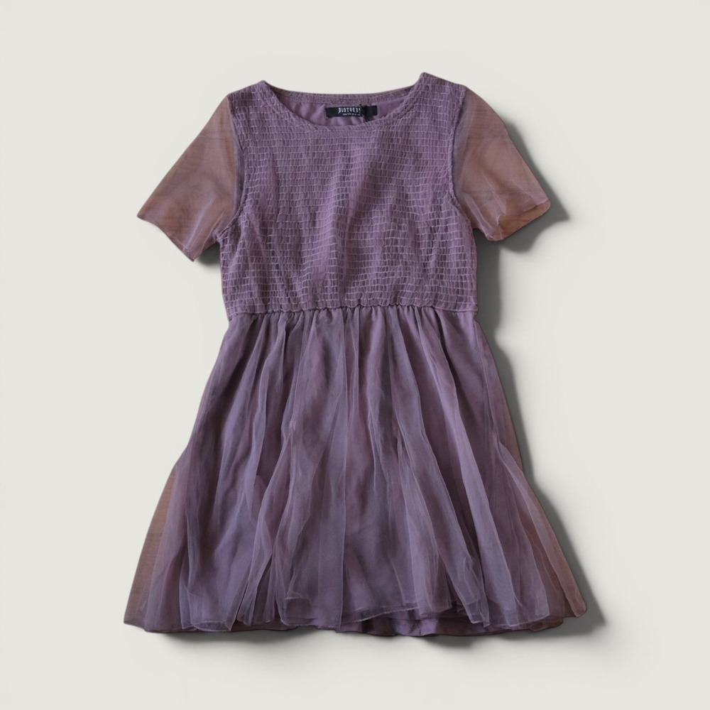 Disturbia Carolina Godet Shirred Mini Dress Women Purple Tulle Goth US 8 NEW